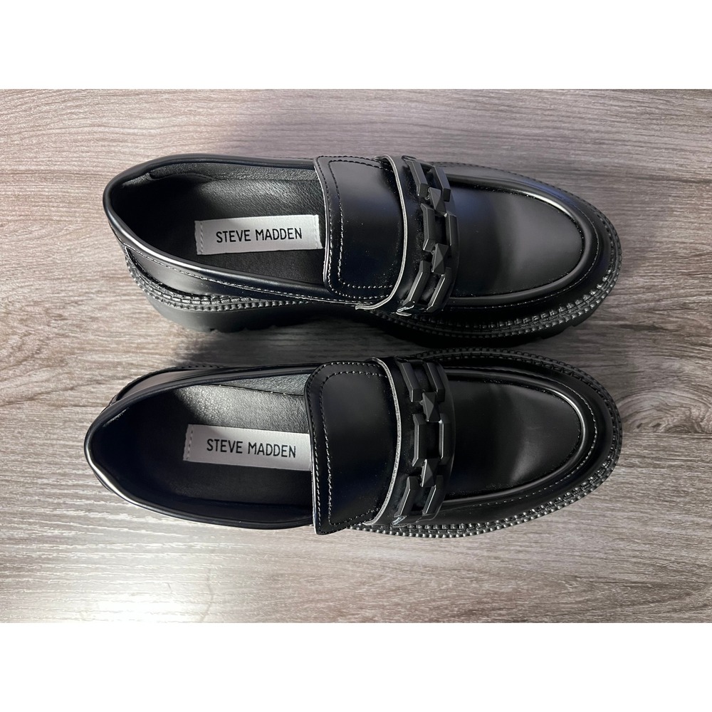 Steve Madden Barris Chunky Chain Trim Platform Lug Sole Loafers Size 7 NWOB - Picture 4 of 7